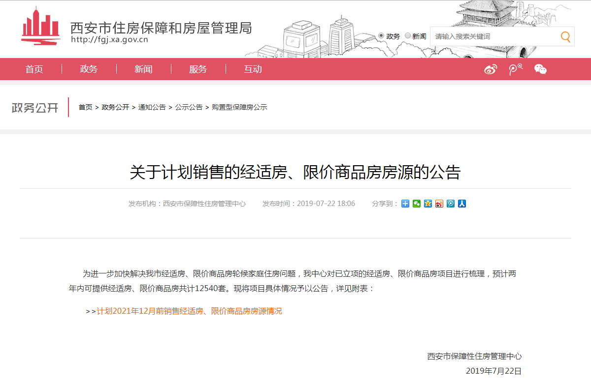 西安市預計兩年內提供12540套經適房、限價房